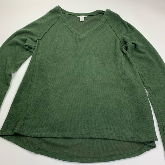 Caslon Green V Neck Sweater Ribbed Medium - Picture 2 of 9
